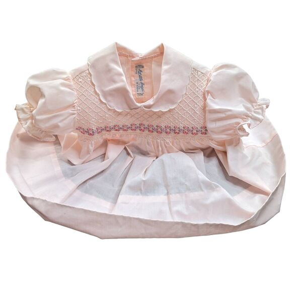 VTG HEIRLOOM Little Angel Baby Girl Hand Smocked FLORAL Dress COTTAGE CORE Pink - Picture 6 of 9